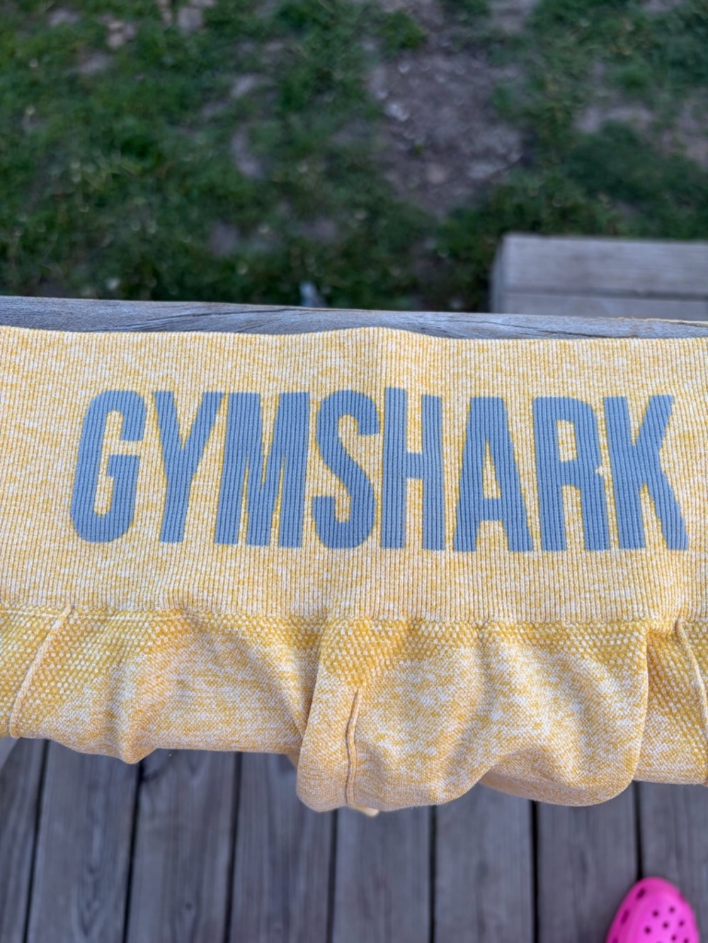 Gymshark Yellow Marled Waistband Leggings with Gray Logo